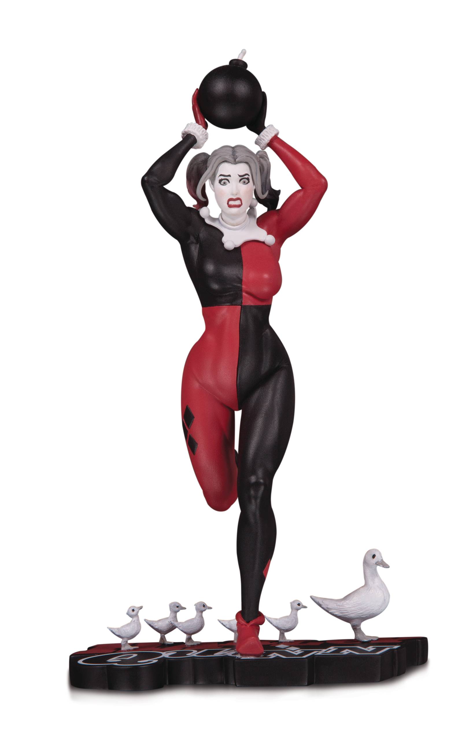 harley quinn red black and white statue